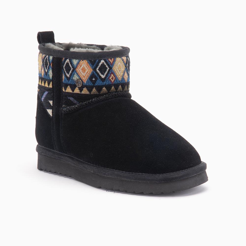 Warmbat Warmbat Wallaby Dames Suède Boot Woven Print Black