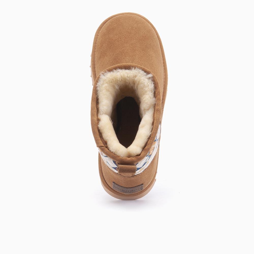 Warmbat Warmbat Wallaby Dames Suède Boot Woven Print Cognac