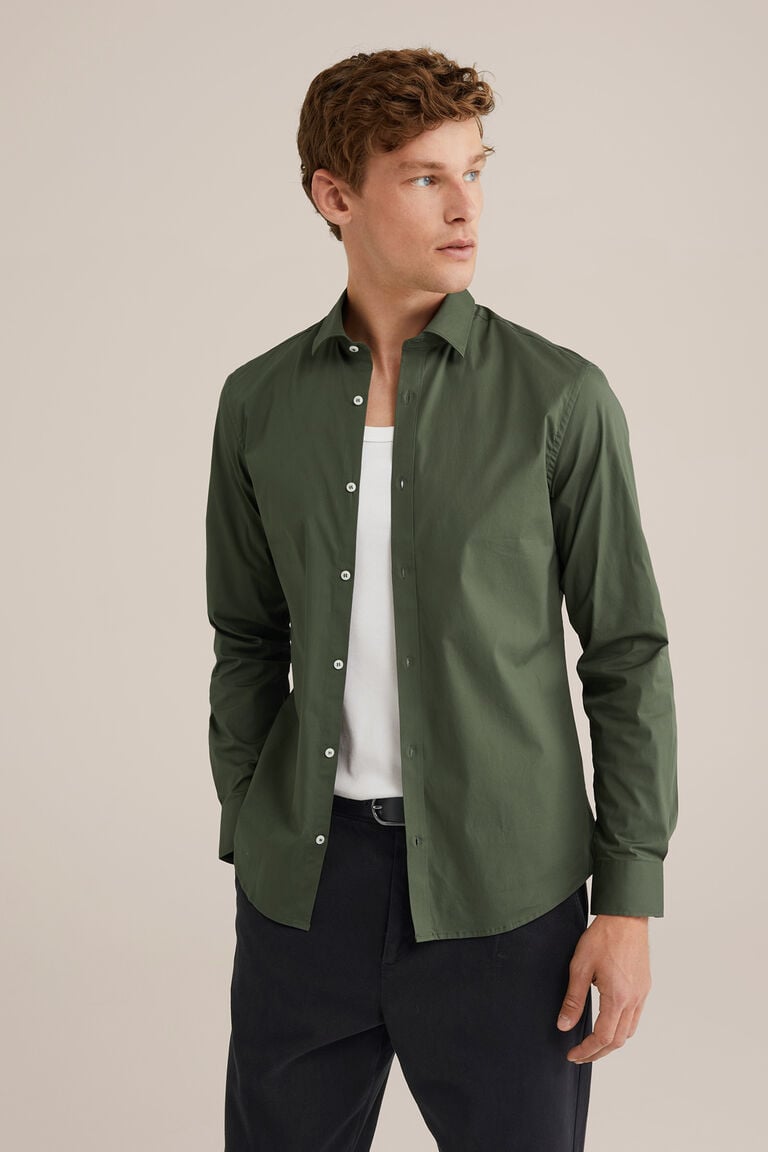 We Fashion Anti-odour Overhemd Met Stretch Legergroen