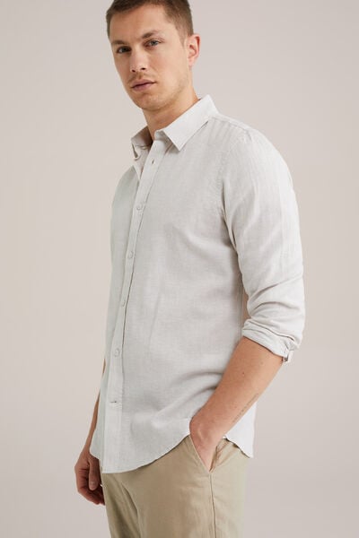 We Fashion Easy Care Gestreept Overhemd Van Linnenmix Beige