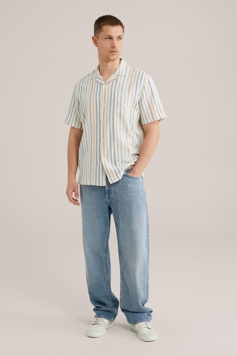 We Fashion Easy Care Gestreept Overhemd Van Linnenmix Multikleur