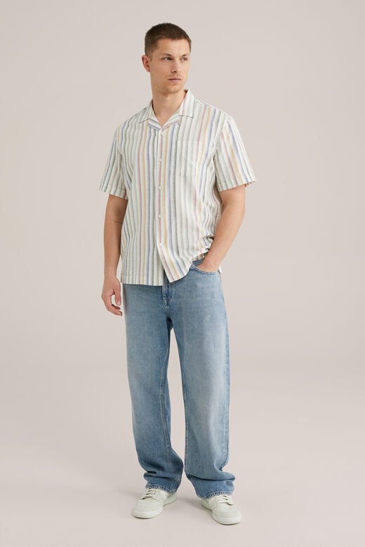 We Fashion Easy Care Gestreept Overhemd Van Linnenmix Multikleur