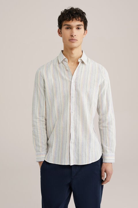 we fashion easy care gestreept overhemd van linnenmix Multikleur