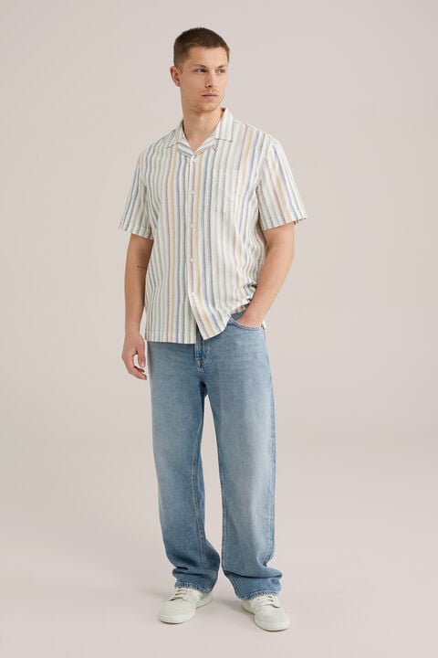 we fashion easy care gestreept overhemd van linnenmix Multikleur