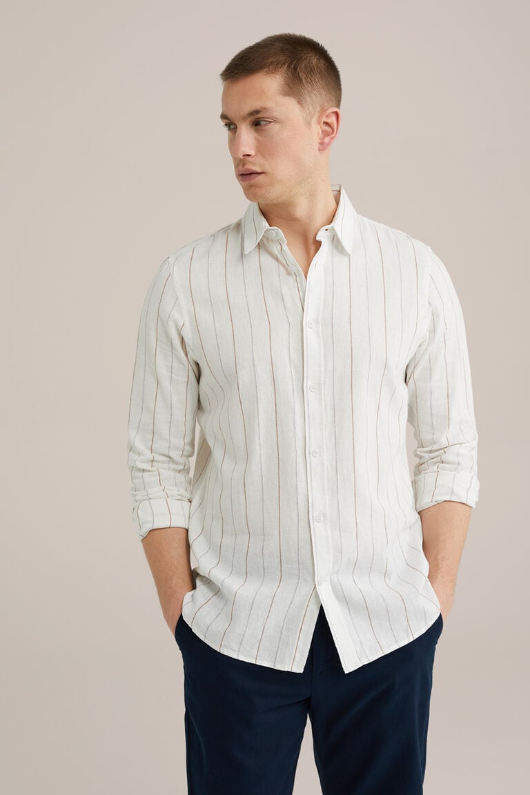 We Fashion Easy Care Gestreept Overhemd Van Linnenmix Wit