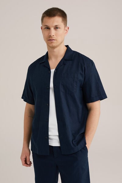 We Fashion Easy Care Linnenmix Overhemd Donkerblauw