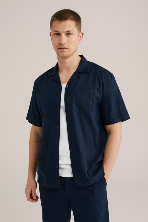 we fashion easy care linnenmix overhemd Donkerblauw
