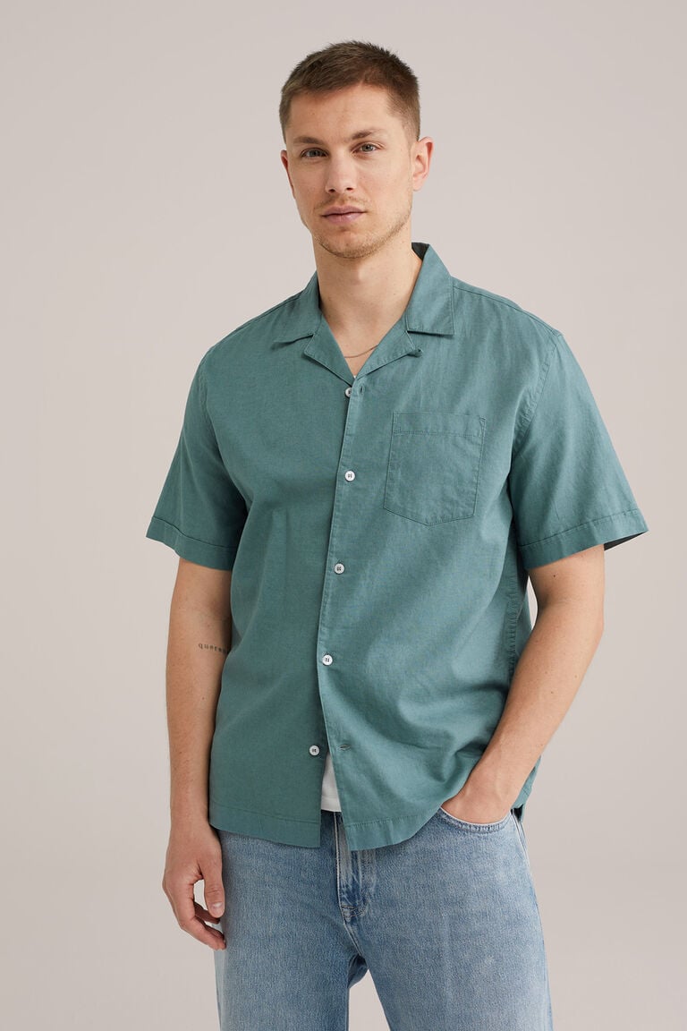 We Fashion Easy Care Linnenmix Overhemd Donkergroen