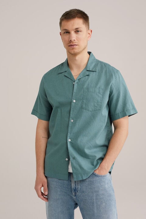 we fashion easy care linnenmix overhemd Donkergroen