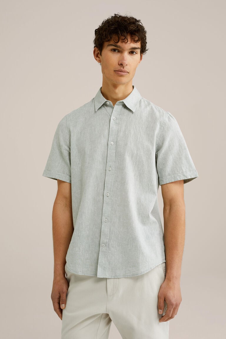 We Fashion Easy Care Overhemd Van Linnenmix Lichtgroen