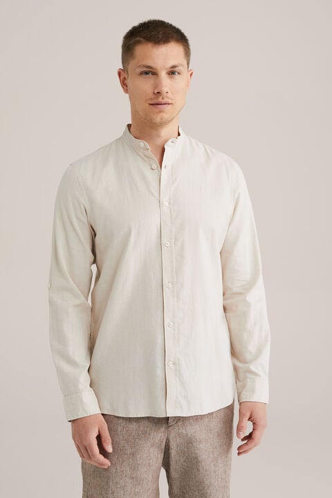 we fashion easy care overhemd van linnenmix met mao-kraag Ecru