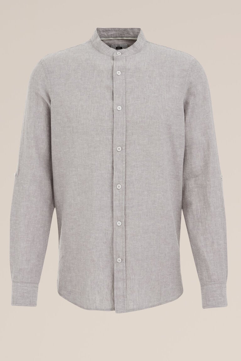 We Fashion Easy Care Overhemd Van Linnenmix Met Mao-kraag Grijs