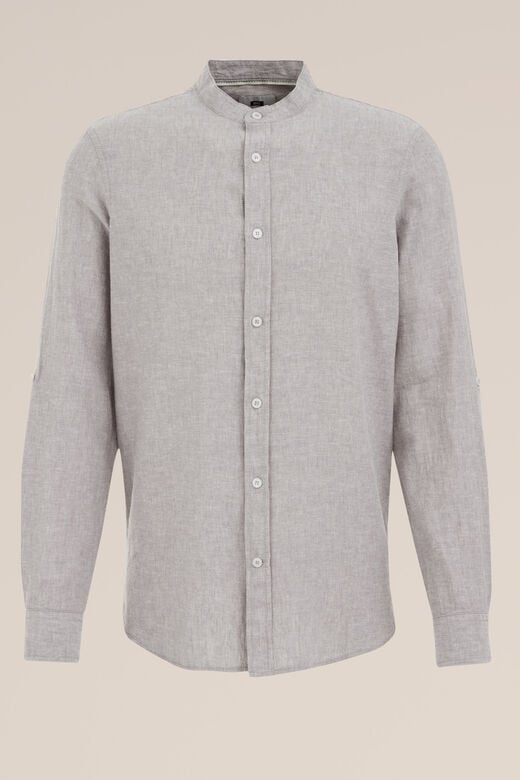 We Fashion Easy Care Overhemd Van Linnenmix Met Mao-kraag Grijs