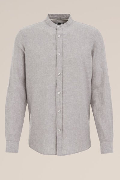 We Fashion Easy Care Overhemd Van Linnenmix Met Mao-kraag Grijs