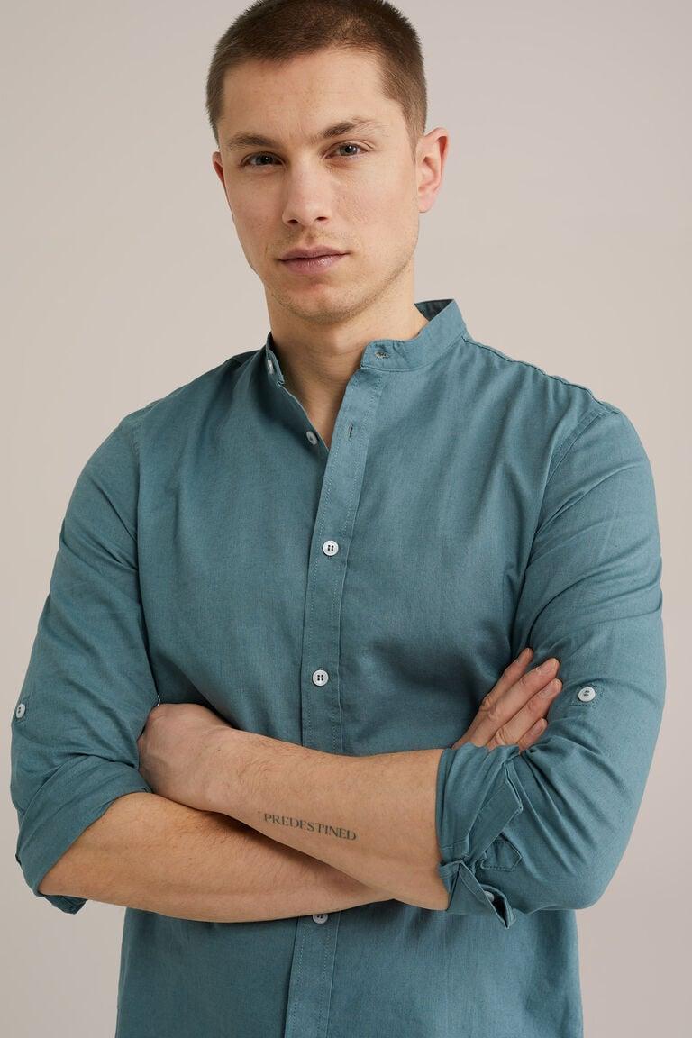We Fashion Easy Care Overhemd Van Linnenmix Met Mao-kraag Zeegroen