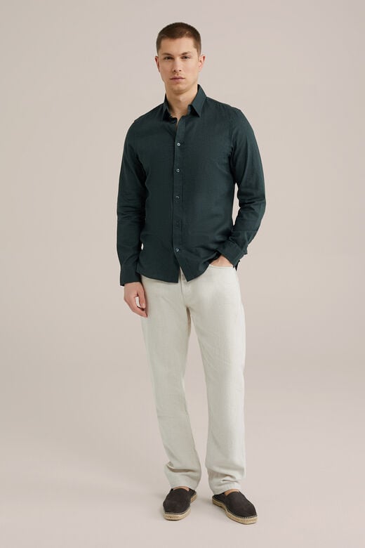 We Fashion Easy Care Overhemd Van Linnenmix Mosgroen