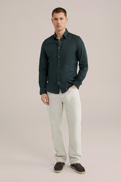 we fashion easy care overhemd van linnenmix Mosgroen
