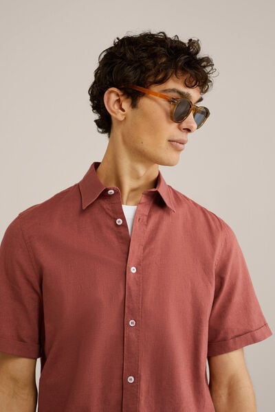 We Fashion Easy Care Overhemd Van Linnenmix Roestbruin