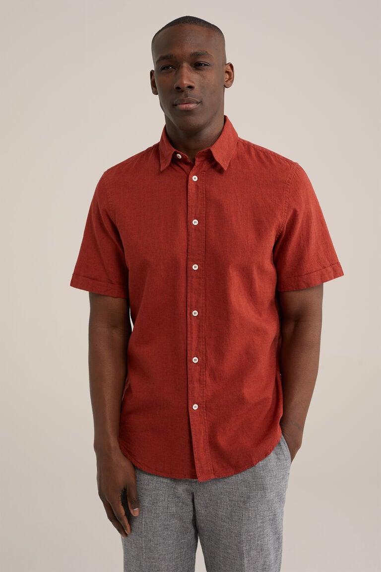 We Fashion Easy Care Overhemd Van Linnenmix Vuurrood