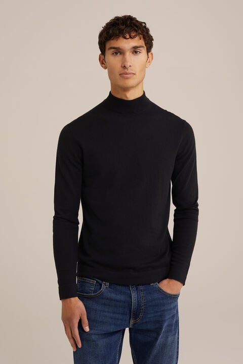 we fashion fijngebreide trui met opstaande boord Zwart