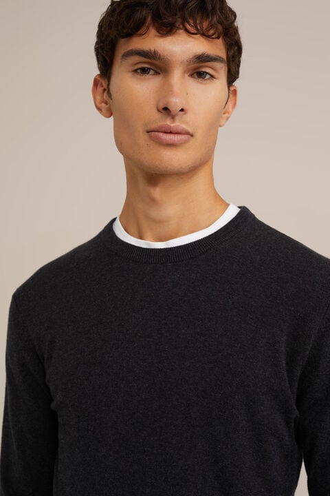 we fashion fijngebreide trui van katoenmix Donkergrijs