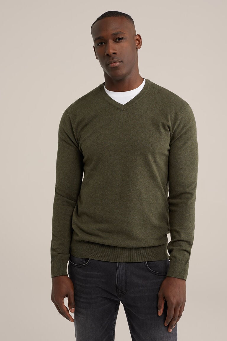 We Fashion Fijngebreide Trui Van Katoenmix Legergroen