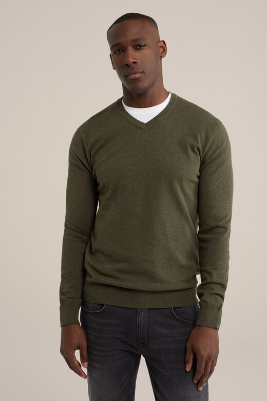 We Fashion Fijngebreide Trui Van Katoenmix Legergroen