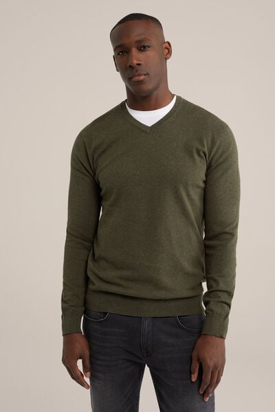 We Fashion Fijngebreide Trui Van Katoenmix Legergroen