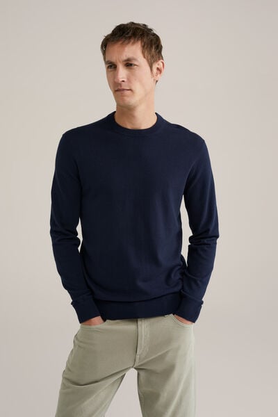 We Fashion Fijngebreide Trui Van Katoenmix Marineblauw