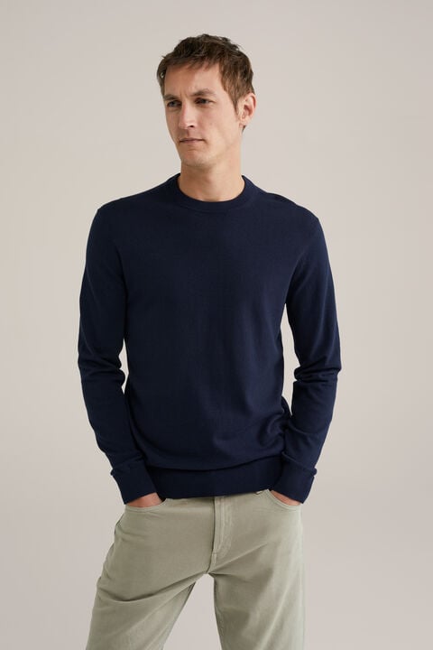 we fashion fijngebreide trui van katoenmix Marineblauw