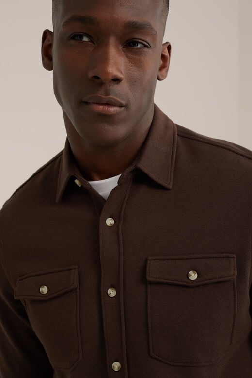 We Fashion Gebreid Flanellen Overhemd Met Dessin Donkerbruin