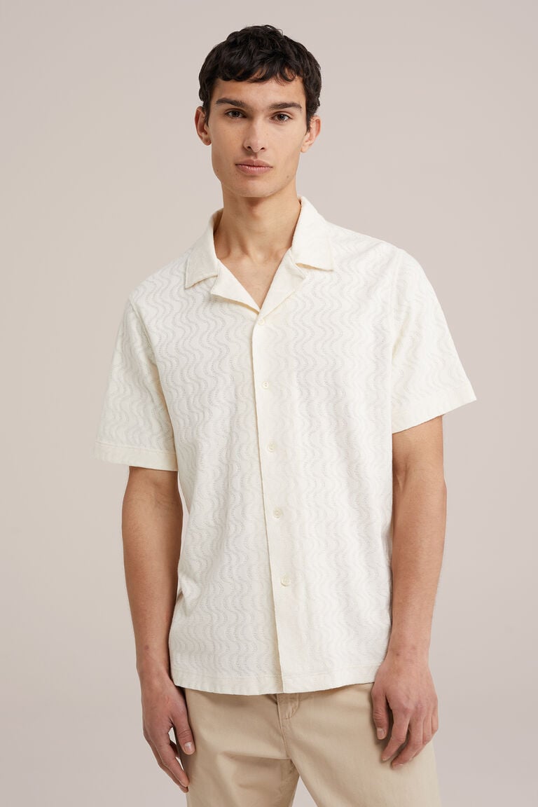 We Fashion Gebreid Katoenen Overhemd Met Structuur Gebroken Wit