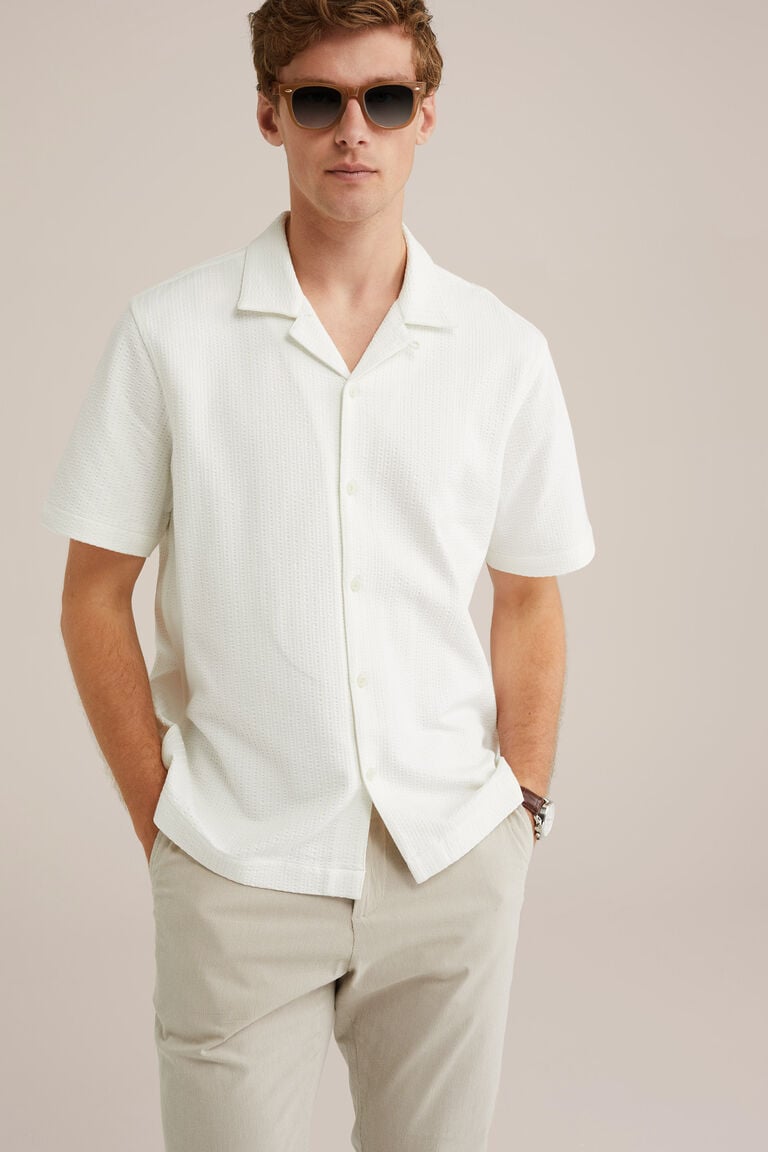 We Fashion Gebreid Seersucker Overhemd Gebroken Wit