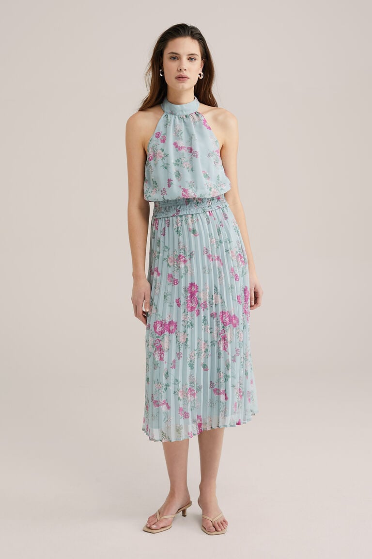 We Fashion Gemustertes Plisseekleid Für Damen Hellgrün