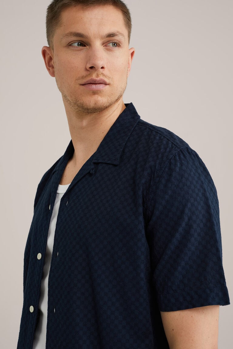 We Fashion Geweven Overhemd Met Structuur Donkerblauw