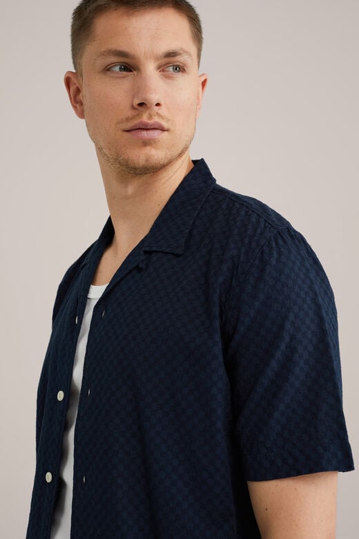 We Fashion Geweven Overhemd Met Structuur Donkerblauw