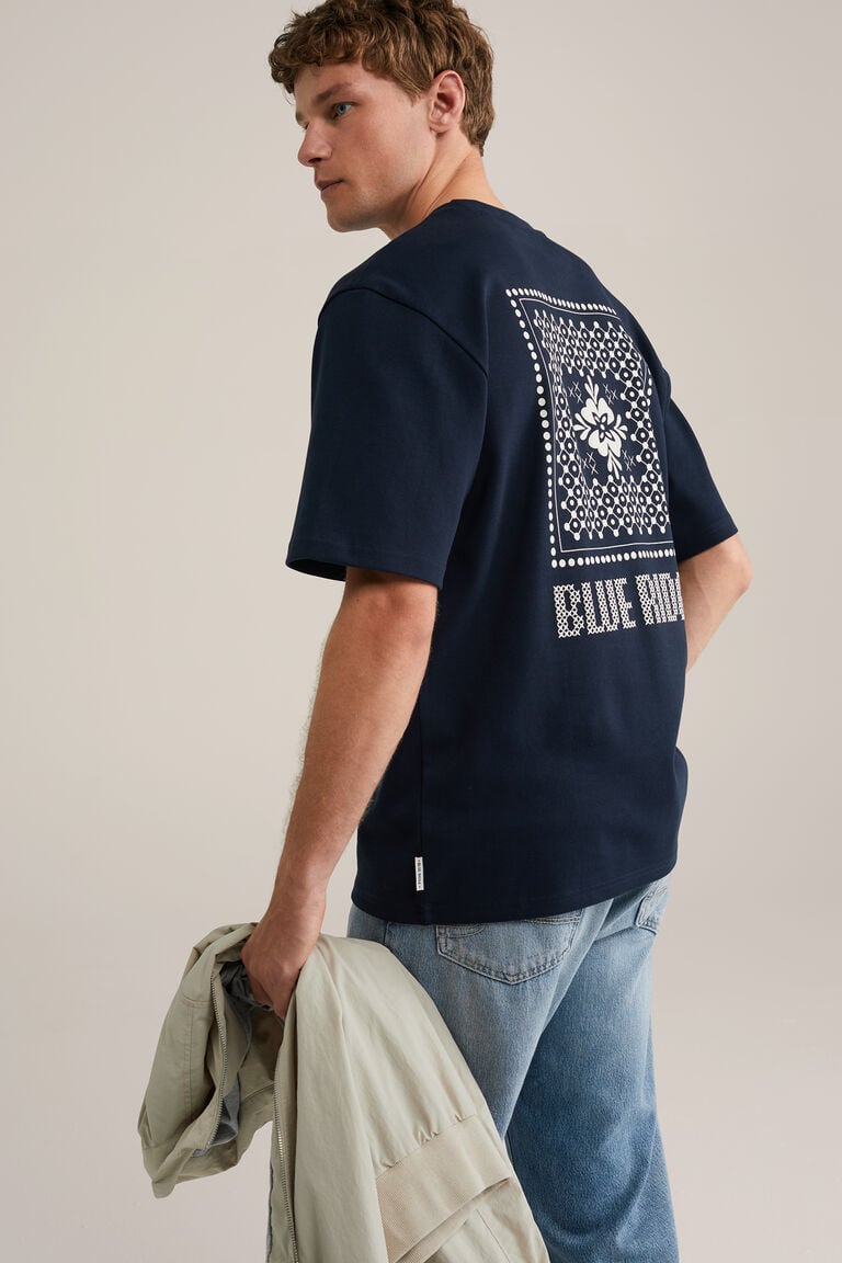 We Fashion Heavyweight Loose Fit T-shirt Met Opdruk Blauw