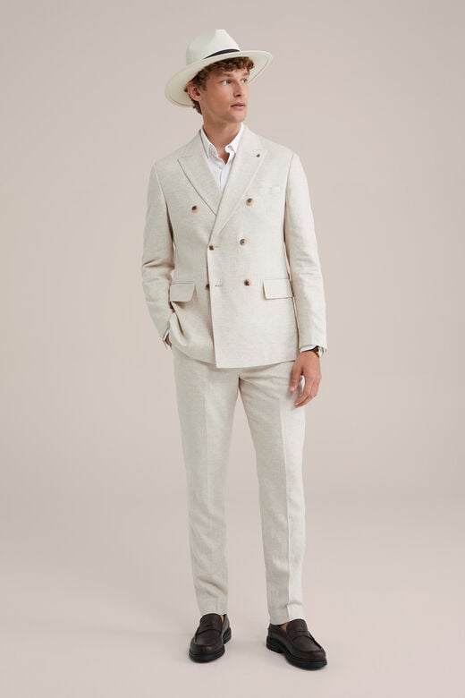 We Fashion Herren Slim Fit Zweireiher Blazer Aus Leinenmischung Beige