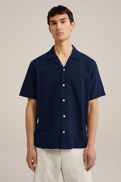 We Fashion Korte Overhemd Overhemd Met Structuur Print Donkerblauw