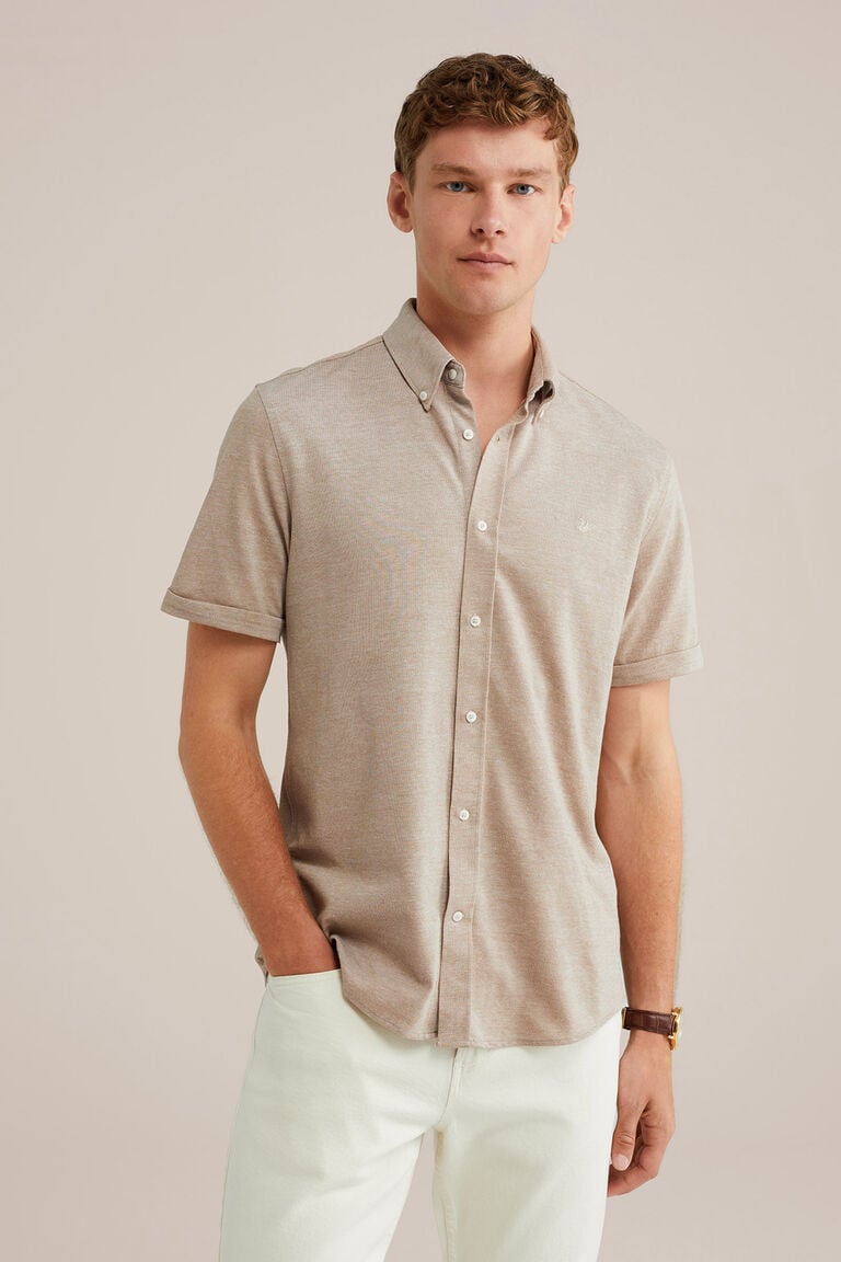 We Fashion Overhemd Van Piquéjersey Met Stretch Beige