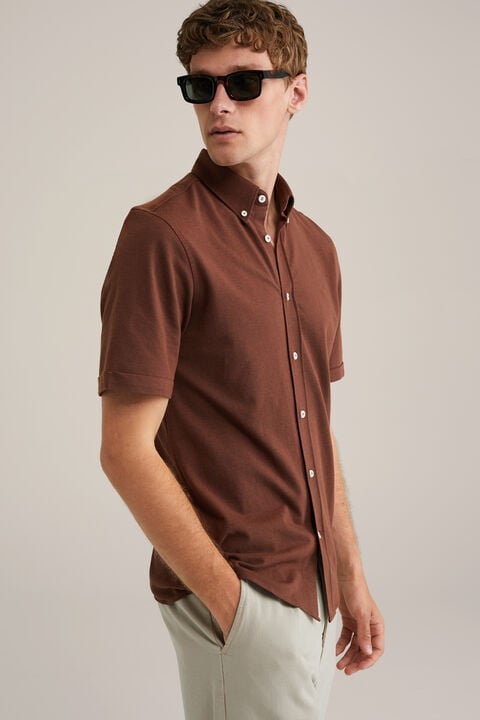 we fashion overhemd van piquéjersey met stretch Bruin