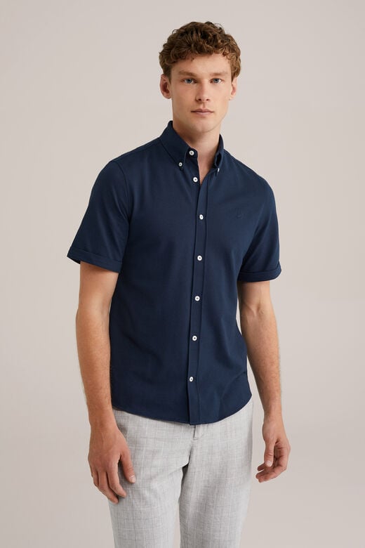 We Fashion Overhemd Van Piquéjersey Met Stretch Donkerblauw