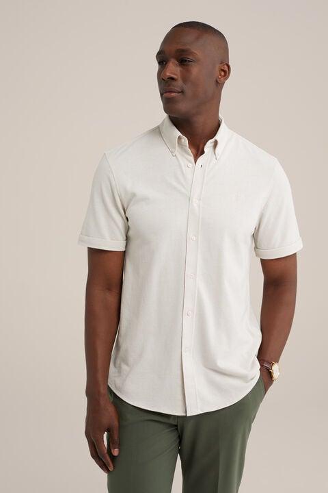 We Fashion Overhemd Van Piquéjersey Met Stretch Gebroken Wit
