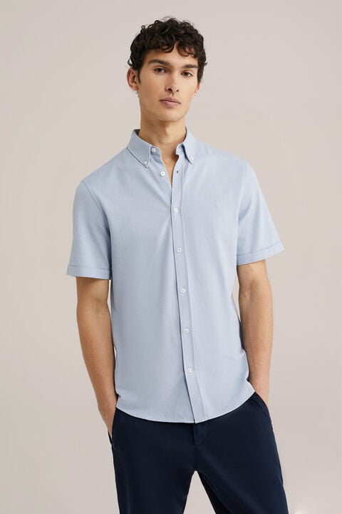 we fashion overhemd van piquéjersey met stretch IJsblauw