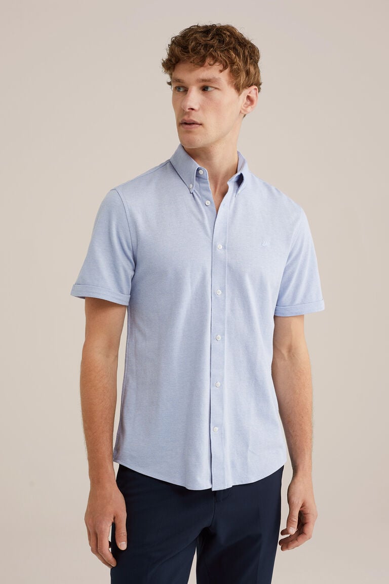 We Fashion Overhemd Van Piquéjersey Met Stretch Lichtblauw
