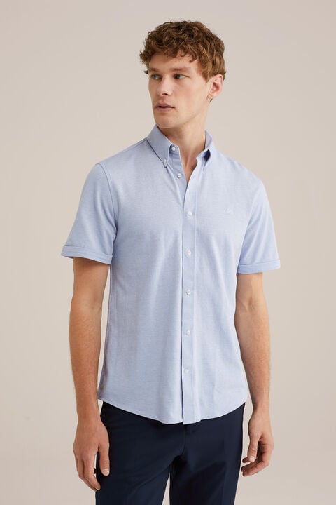 we fashion overhemd van piquéjersey met stretch Lichtblauw