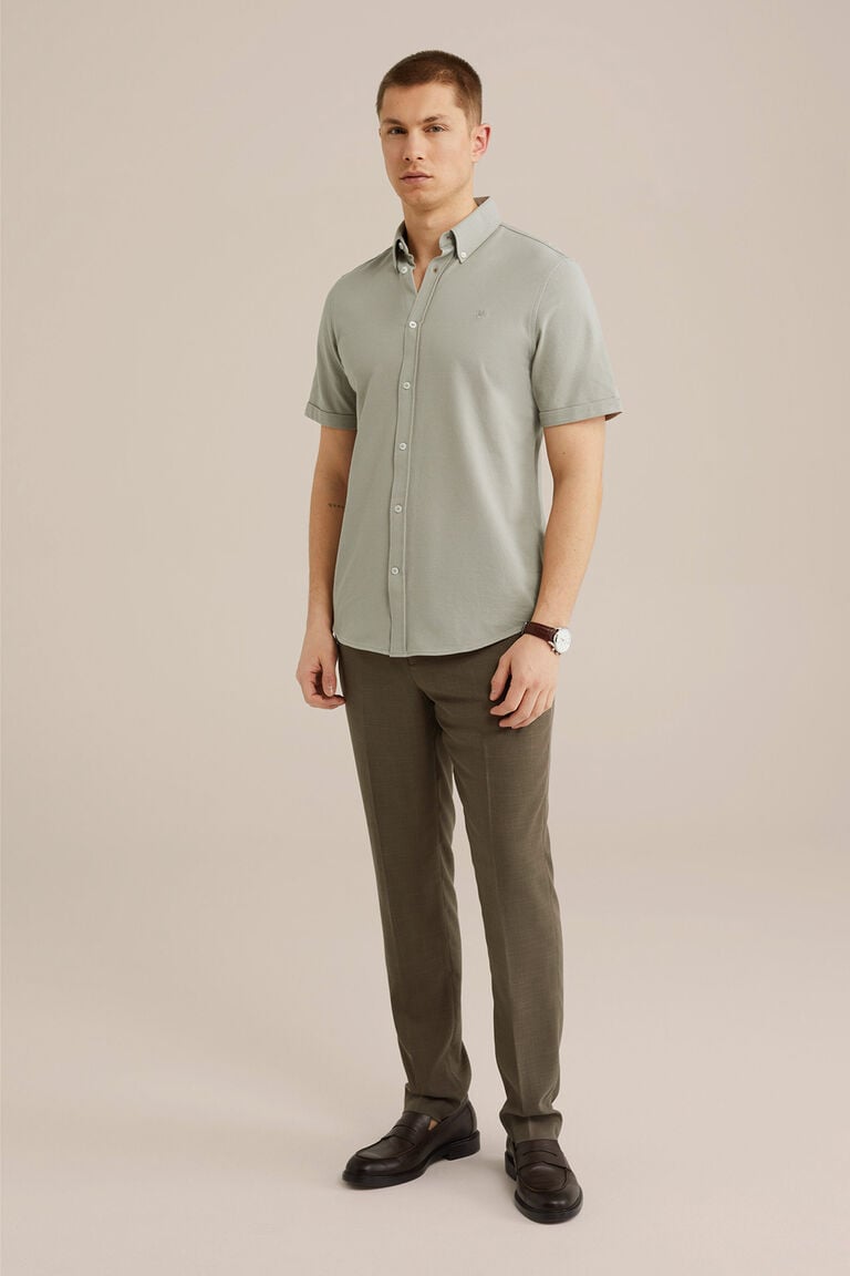 We Fashion Overhemd Van Piquéjersey Met Stretch Lichtbruin