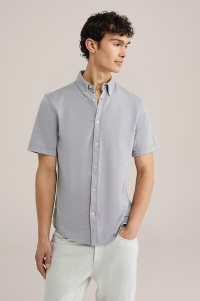 We Fashion Overhemd Van Piquéjersey Met Stretch Lichtgrijs Gemeleerd