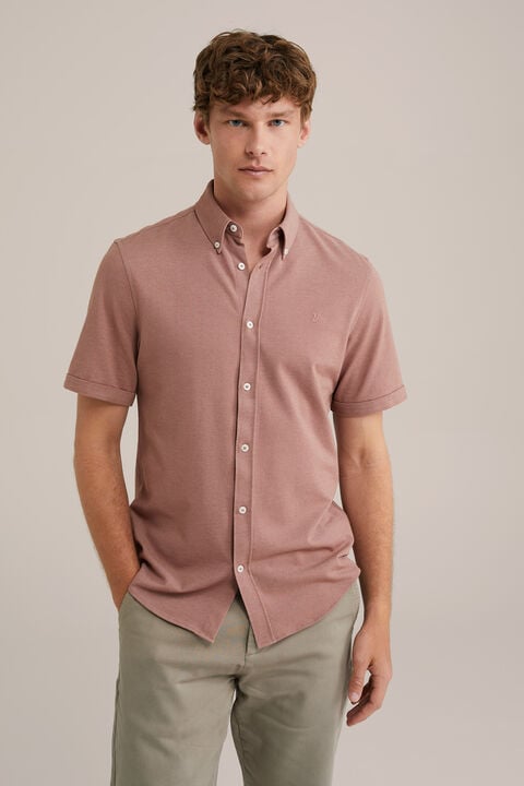 we fashion overhemd van piquéjersey met stretch Roestbruin