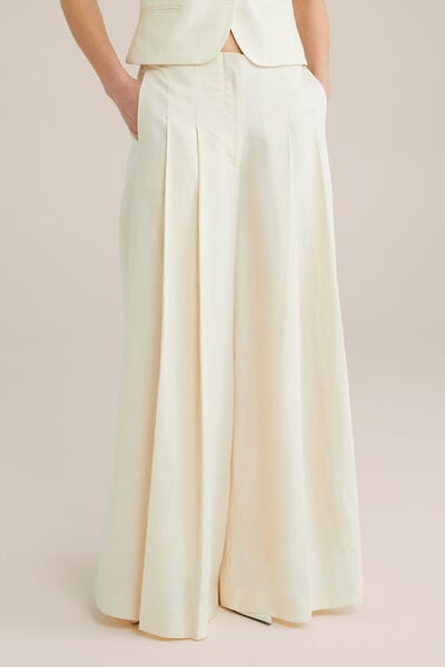 We Fashion Pantalon Coupe Regular Fit En Lin Mélangé Femme - THE ELEGANT TROUSERS Écru